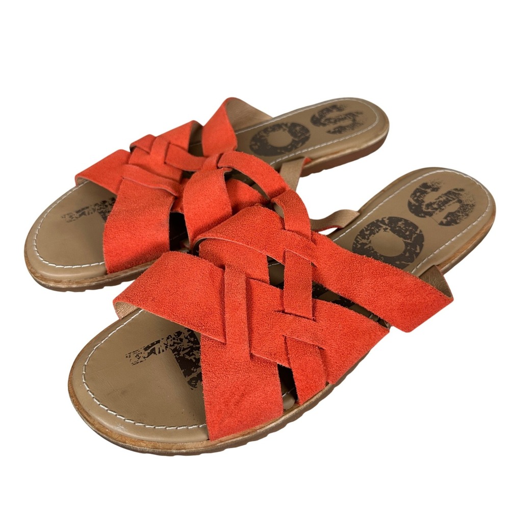 Sorel Ella slide Zing orange Suede Woven Sandals Flats‎ Shoes Size 9.5